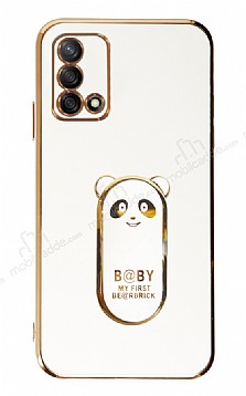Eiroo Oppo A74 Baby Panda Standl Beyaz Silikon Klf