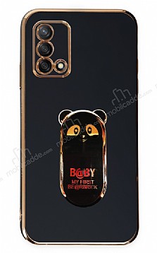 Eiroo Oppo A74 Baby Panda Standl Siyah Silikon Klf