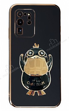 Eiroo rdek Samsung Galaxy S20 Ultra Standl Siyah Silikon Klf