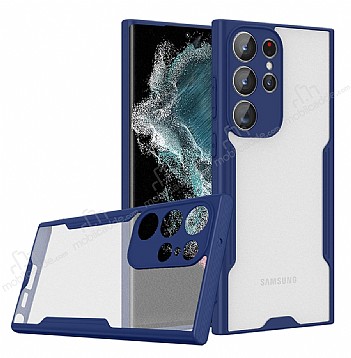 Eiroo Painted Samsung Galaxy S23 Ultra Kamera Korumal Lacivert Silikon Klf