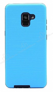Eiroo Panther Samsung Galaxy A8 2018 Silikon Kenarl Mavi Rubber Klf