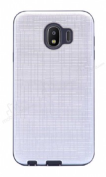 Eiroo Panther Samsung Galaxy J4 Silikon Kenarl Silver Rubber Klf