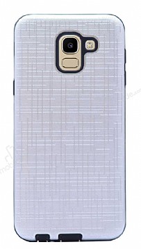 Eiroo Panther Samsung Galaxy J6 Silikon Kenarl Silver Rubber Klf