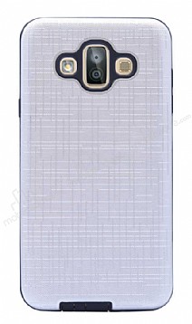 Eiroo Panther Samsung Galaxy J7 Duo Silikon Kenarl Silver Rubber Klf