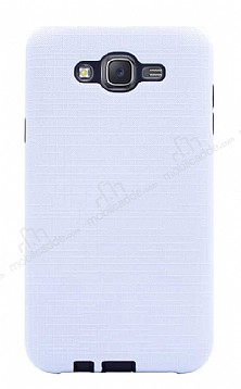 Eiroo Panther Samsung Galaxy J7 Silikon Kenarl Beyaz Rubber Klf
