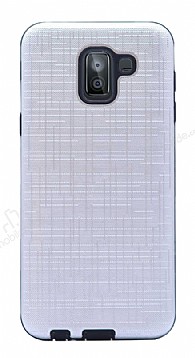 Eiroo Panther Samsung Galaxy J6 Silikon Kenarl Silver Rubber Klf