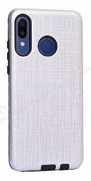 Eiroo Panther Samsung Galaxy M20 Silikon Kenarl Silver Rubber Klf
