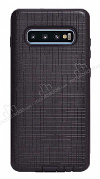 Eiroo Panther Samsung Galaxy S10 Plus Silikon Kenarl Siyah Rubber Klf