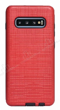 Eiroo Panther Samsung Galaxy S10 Plus Silikon Kenarl Krmz Rubber Klf
