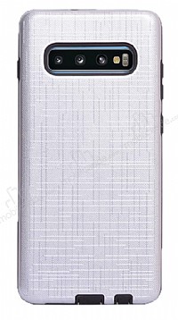 Eiroo Panther Samsung Galaxy S10 Plus Silikon Kenarl Silver Rubber Klf