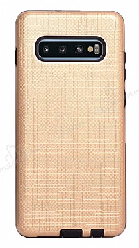 Eiroo Panther Samsung Galaxy S10e Silikon Kenarl Gold Rubber Klf