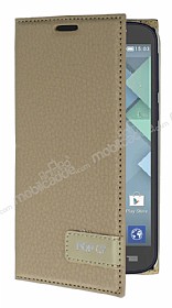 Alcatel One Touch Pop C7 Gizli Mknatsl Yan Kapakl Gold Deri Klf