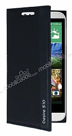 HTC Desire 510 Gizli Mknatsl Yan Kapakl Siyah Deri Klf