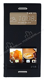 HTC Desire 728G Gizli Mknatsl Pencereli Siyah Deri Klf