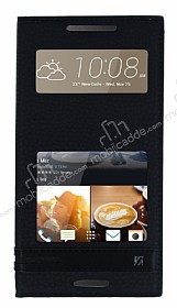 HTC Desire 828 Gizli Mknatsl Pencereli Siyah Deri Klf