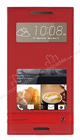 HTC Desire 828 Gizli Mknatsl Pencereli Krmz Deri Klf