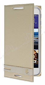 HTC Desire 830 Gizli Mknatsl Yan Kapakl Gold Deri Klf