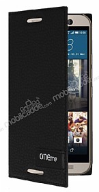 HTC One M9 Gizli Mknatsl Yan Kapakl Siyah Deri Klf