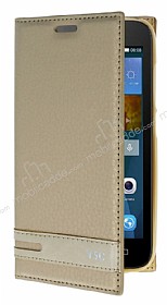 Huawei Honor Bee Y5C Gizli Mknatsl Gold Deri Klf