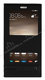 Huawei Mate 9 Gizli Mknatsl Pencereli Siyah Deri Klf