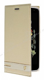 Lenovo Vibe K5 Note Gizli Mknatsl Yan Kapakl Gold Deri Klf