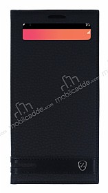 LG V20 Gizli Mknatsl Pencereli Siyah Deri Klf