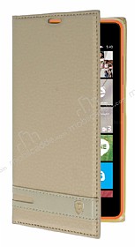 Microsoft Lumia 540 Gizli Mknatsl Yan Kapakl Gold Deri Klf