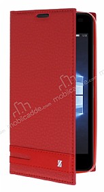 Microsoft Lumia 550 Gizli Mknatsl Yan Kapakl Krmz Deri Klf