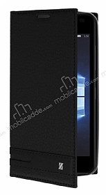 Microsoft Lumia 550 Gizli Mknatsl Yan Kapakl Siyah Deri Klf