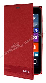 Microsoft Lumia 640 XL Gizli Mknatsl Yan Kapakl Krmz Deri Klf