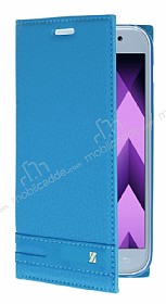 Samsung Galaxy A3 2017 Gizli Mknatsl Yan Kapakl Mavi Deri Klf