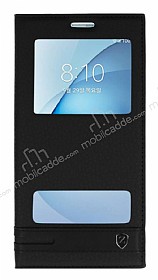 Samsung Galaxy A8 2016 Gizli Mknatsl Pencereli Siyah Deri Klf