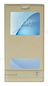 Samsung Galaxy A8 2016 Gizli Mknatsl Pencereli Gold Deri Klf