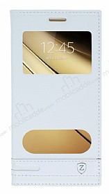 Samsung Galaxy C7 SM-C7000 Gizli Mknatsl Pencereli Beyaz Deri Klf