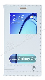 Samsung Galaxy On7 Gizli Mknatsl Pencereli Beyaz Deri Klf