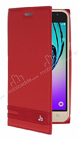 Samsung Galaxy J3 Gizli Mknatsl Yan Kapakl Krmz Deri Klf