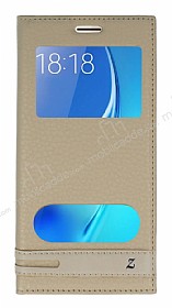 Samsung Galaxy J5 2016 Gizli Mknatsl Pencereli Gold Deri Klf