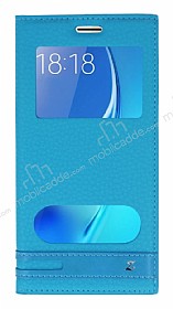 Samsung Galaxy J5 2016 Gizli Mknatsl Pencereli Mavi Deri Klf