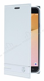Samsung Galaxy J5 Prime Gizli Mknatsl Yan Kapakl Beyaz Deri Klf