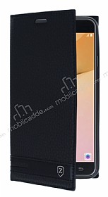 Samsung Galaxy J5 Prime Gizli Mknatsl Yan Kapakl Siyah Deri Klf