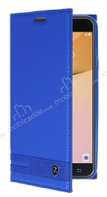 Samsung Galaxy J5 Prime Gizli Mknatsl Yan Kapakl Lacivert Deri Klf