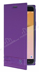 Samsung Galaxy J5 Prime Gizli Mknatsl Yan Kapakl Mor Deri Klf