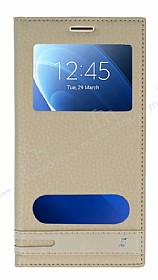 Samsung Galaxy J7 2016 Gizli Mknatsl Pencereli Gold Deri Klf