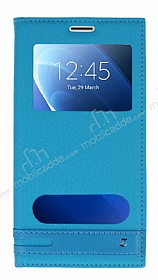 Samsung Galaxy J7 2016 Gizli Mknatsl Pencereli Mavi Deri Klf