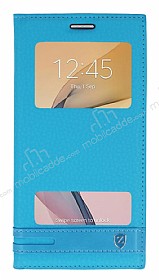 Samsung Galaxy J7 Prime / J7 Prime 2 Gizli Mknatsl Pencereli Mavi Deri Klf