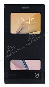 Samsung Galaxy J7 Prime / J7 Prime 2 Gizli Mknatsl Pencereli Siyah Deri Klf