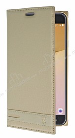 Samsung Galaxy J7 Prime / J7 Prime 2 Gizli Mknatsl Yan Kapakl Gold Deri Klf