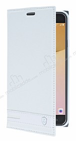 Samsung Galaxy J7 Prime / J7 Prime 2 Gizli Mknatsl Yan Kapakl Beyaz Deri Klf