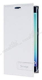 Samsung Galaxy S6 Edge Gizli Mknatsl Yan Kapakl Beyaz Deri Klf