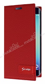 Samsung Galaxy S6 Edge Gizli Mknatsl Yan Kapakl Krmz Deri Klf